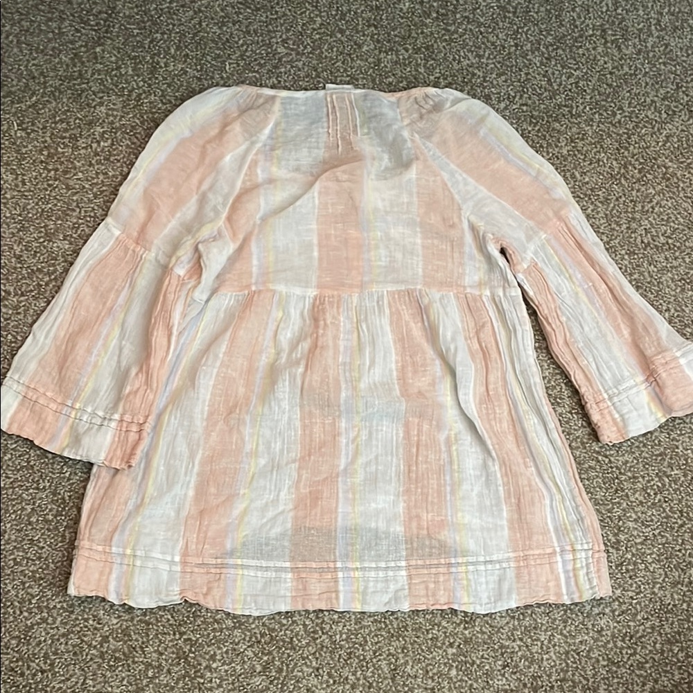 Anthropologie Lilka Linen Blend Striped 3/4 Sleeve Blouse - Picture 2 of 5